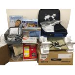 A box of hoover bags & filters; a boxed Silver Reed electronic typewriter; and miscellaneous boxed