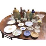 Miscellaneous ceramics & glass including stoneware jars, old Alnwick, Blyth & Choppington beer