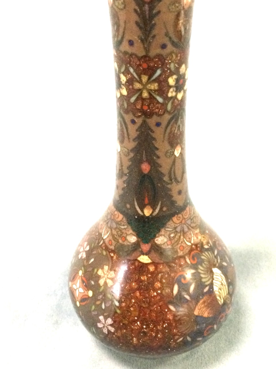 A cloisonné vase with slender flared neck above bulbous body, decorated with floral panels on - Image 2 of 3