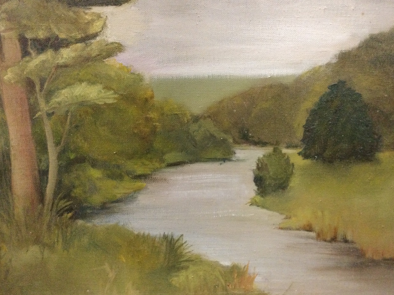 MI Bisset, oil on canvas, river landscape, signed to verso, framed. (15.5in x 13.5in) - Image 3 of 3