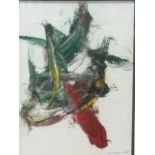 Nguyen Ducmanh, oil & mixed media on canvas, abstract calligraphic, signed and dated 2000, mounted &