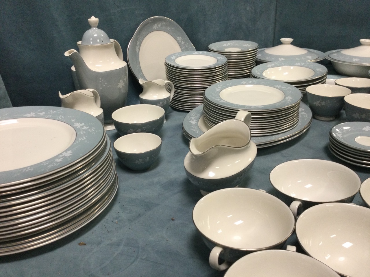 A Royal Doulton dinner and tea service decorated in the gray Reflection pattern with plates, - Image 2 of 3