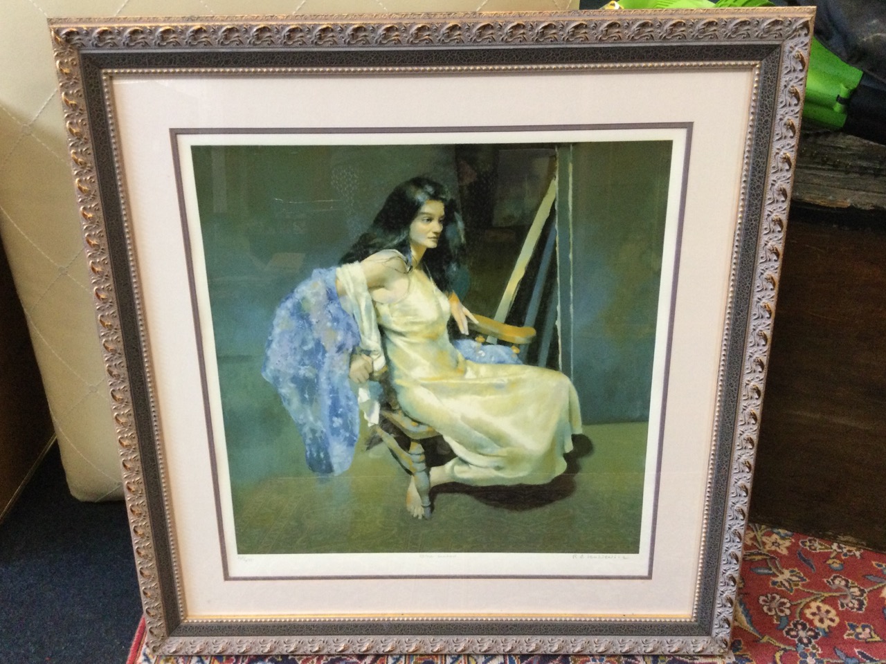 Robert Lenkiewicz, lithographic print, study of young lady in chair, titled Esther Seated, signed - Image 2 of 3