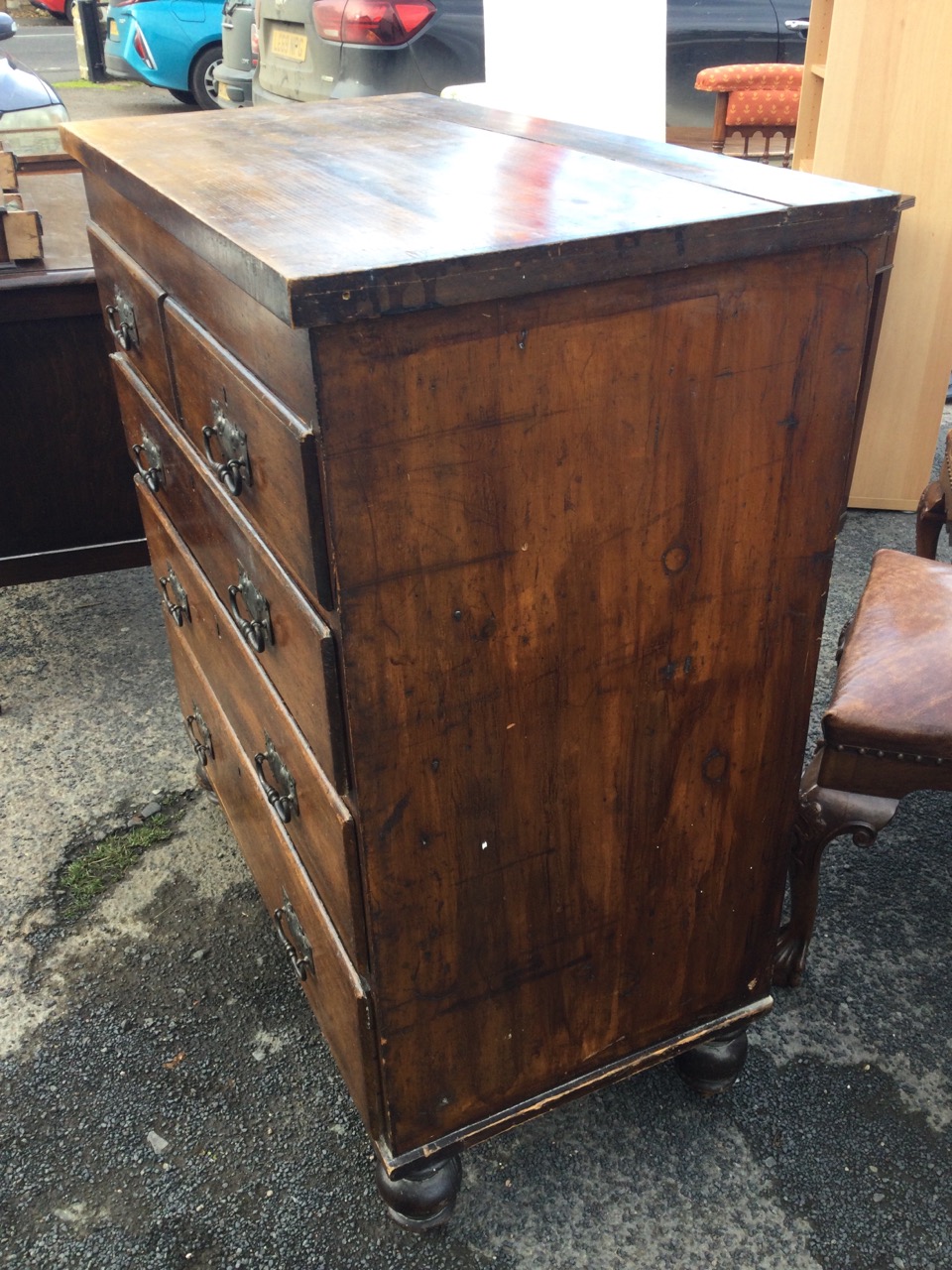 A Victorian stained oak chest of drawers, the rectangular top above two short and three long drawers - Image 3 of 3