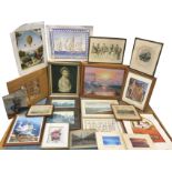 Miscellaneous pictures & prints, mainly framed, a pair of Kevin Platt prints, a handcoloured steel