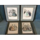 A set of four mid-nineteenth century French fashion plates, the hand coloured engravings depicting