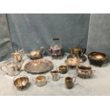 Miscellaneous silver plate including a Hamilton & Inches tea kettle on stand, Victorian part