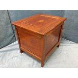 A late Victorian mahogany commode box, the panelled cabinet inlaid with chequered stringing