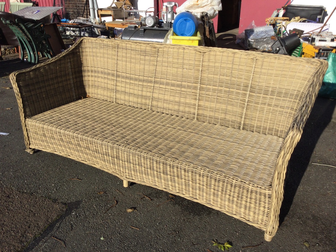 A faux cane sofa, the seat with rectangular back and downswept arms having platted trim edge, raised - Image 2 of 3