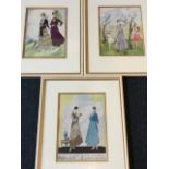 A set of three French fashion prints from the original 1915 plates, the coloured lithographs
