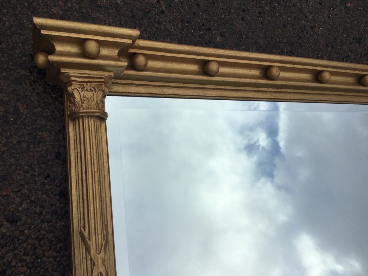 A regency style gilt overmantle mirror with bevelled plate, the concave moulded cornice mounted with - Image 3 of 3
