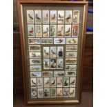 A framed set of Ogden’s racing pigeon cigarette cards, the set of 50 coloured cards under glass,