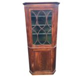 A nineteenth century mahogany corner cabinet with moulded cornice above an astragal glazed door