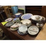 Miscellaneous ceramics - Victorian ashets, a Staffordshire silvered teapot, handpainted bowls, a