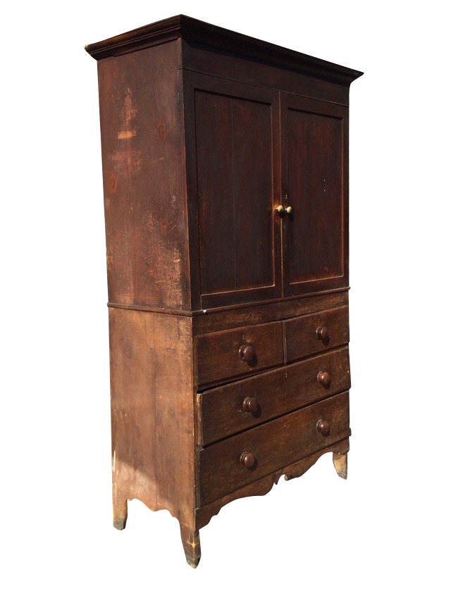 A nineteenth century oak press cupboard with moulded cornice above pair of panelled doors - Image 3 of 3