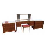 A mahogany bedroom suite with plate glass tops and satinwood crossbanded decoration, the pair of