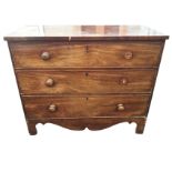 A nineteenth century mahogany chest of drawers, the rectangular top above three long cockbeaded