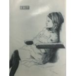 Adrian George, lithograph on embossed Arches paper, seated girl titled Cinema, signed in pencil on