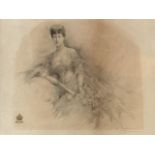 An Edwardian proof etching of Queen Alexandria by W Heydemann, the lady in repose with flowers, with