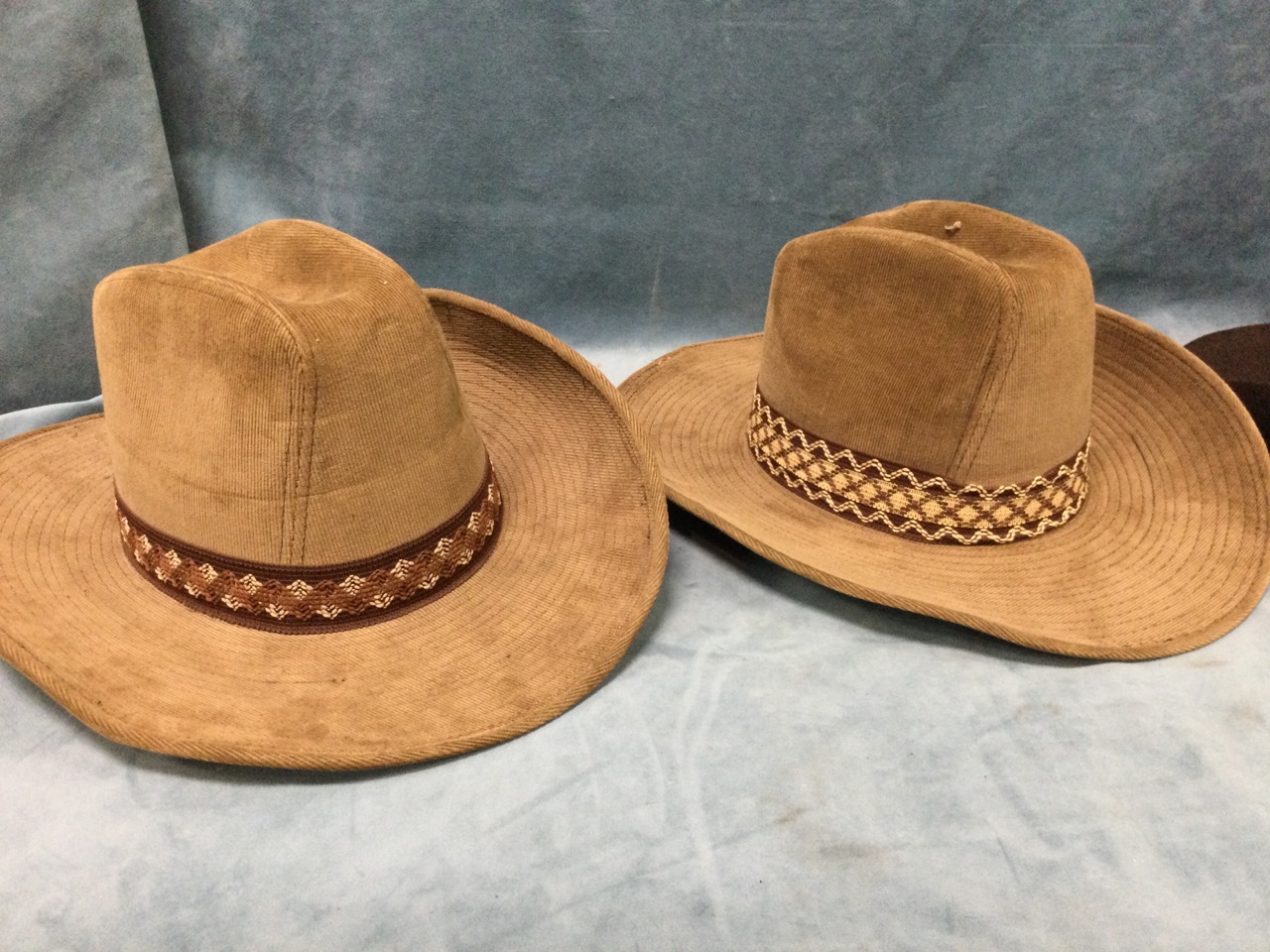 A pair of American style cotton stetson hats with wide ribbed rims - size 6 & 7; a 20th century - Image 2 of 3