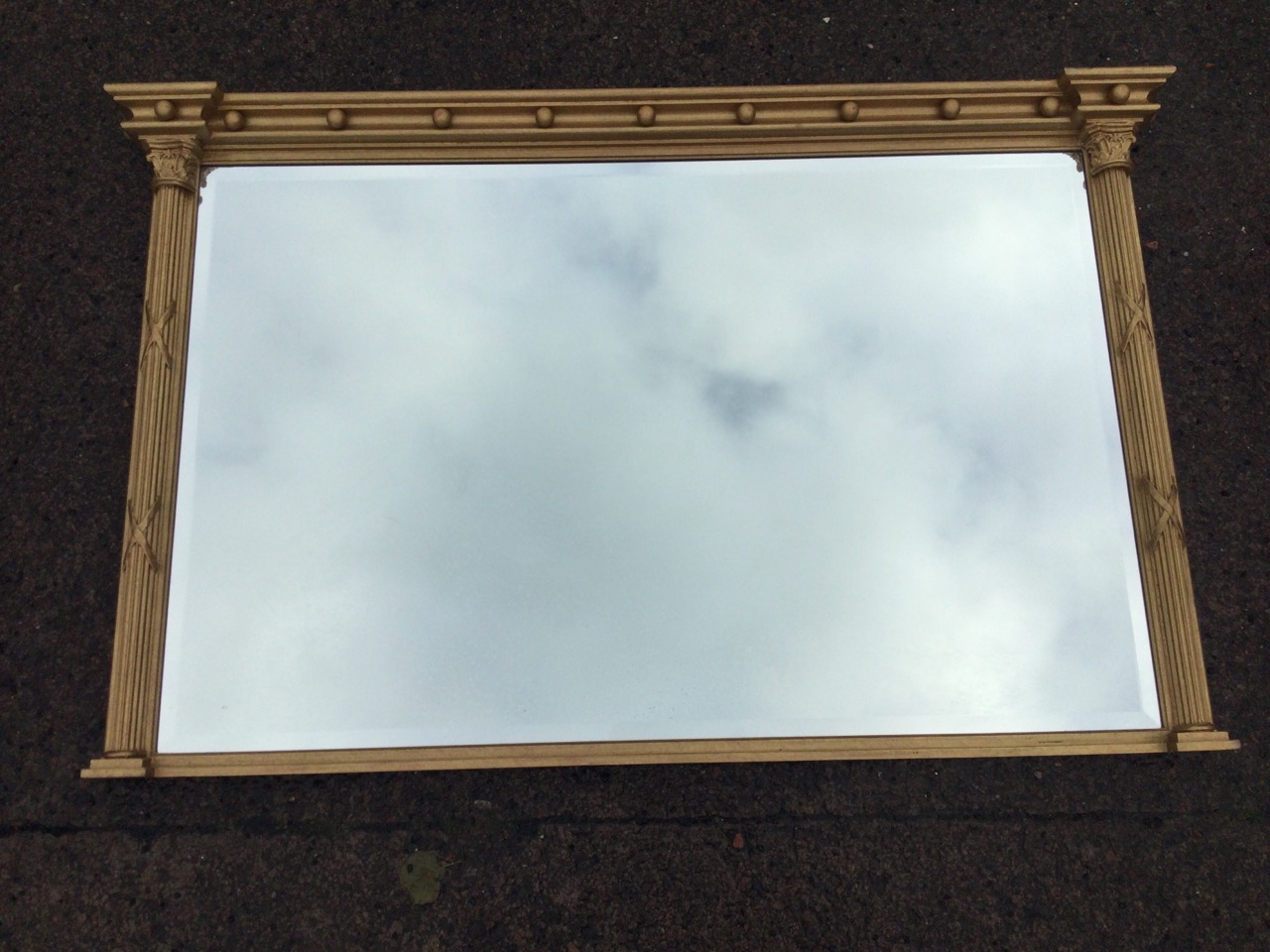 A regency style gilt overmantle mirror with bevelled plate, the concave moulded cornice mounted with - Image 2 of 3