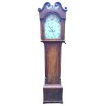 A nineteenth century mahogany longcase clock, the painted moonphase arched dial with floral