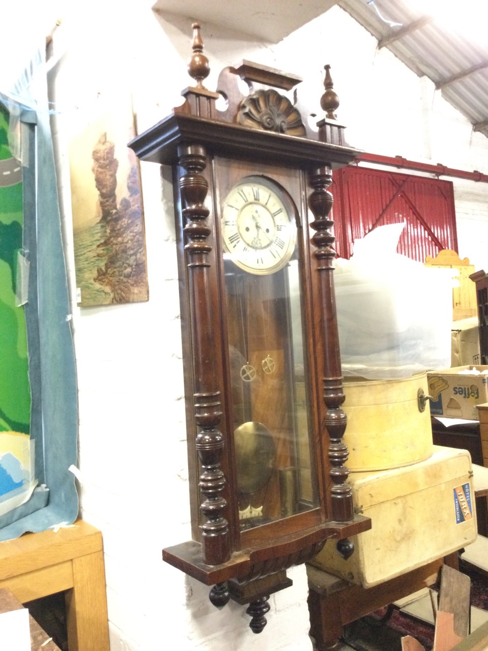 A large Victorian Vienna wallclock with Gustav Becker movement, the walnut case with shell - Image 3 of 3