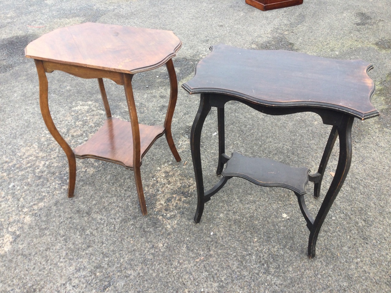 A rectangular late Victorian scalloped top occasional table raised on sabre legs joined by - Image 3 of 3