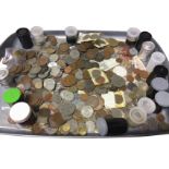 A collection of coins and paper money - copper & silver, some sorted in containers, mainly GB,