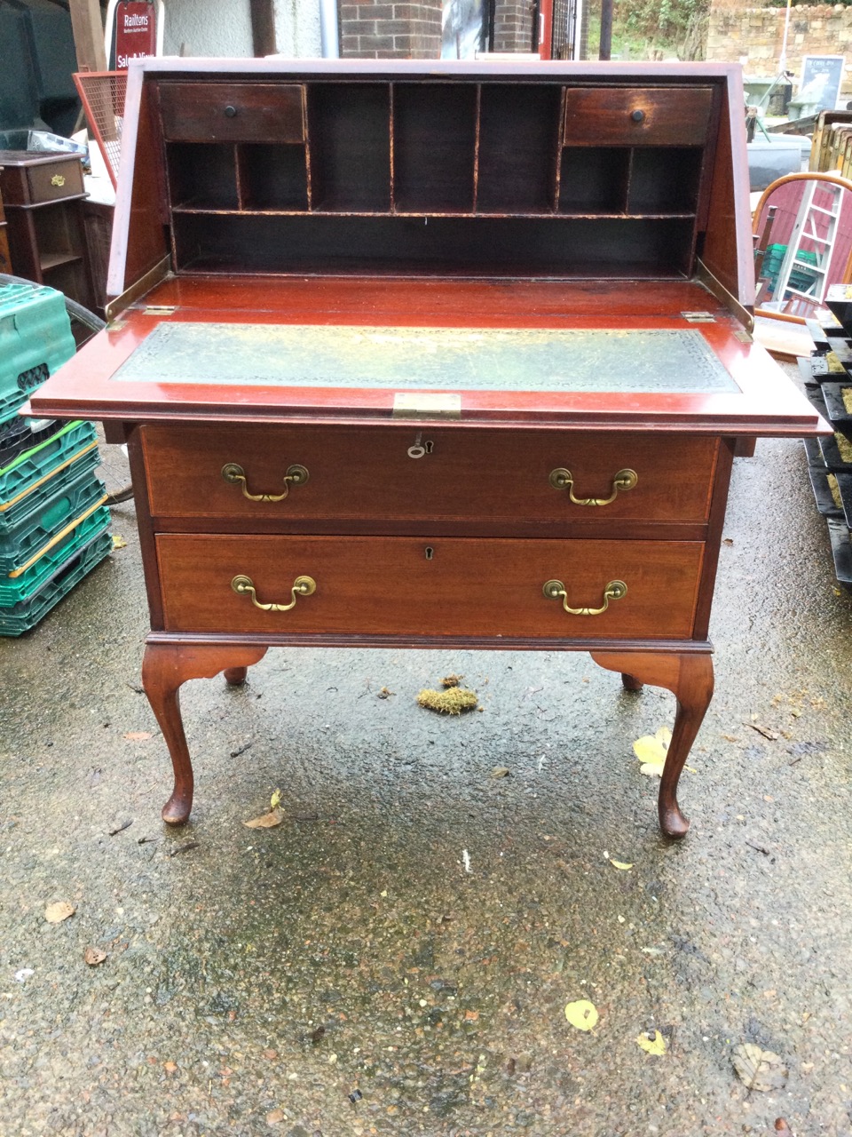 An Edwardian mahogany bureau decorated with satinwood banding, the fallfront enclosing a fitted - Image 2 of 3