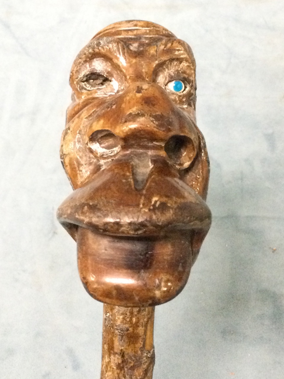 A carved and twisted stick with scrolled crook style handle; a Victorian golf club with wood shaft - Image 2 of 3