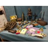 Miscellaneous collectors items - an ebony gun cleaning rod, bone utensils, tins, an eastern