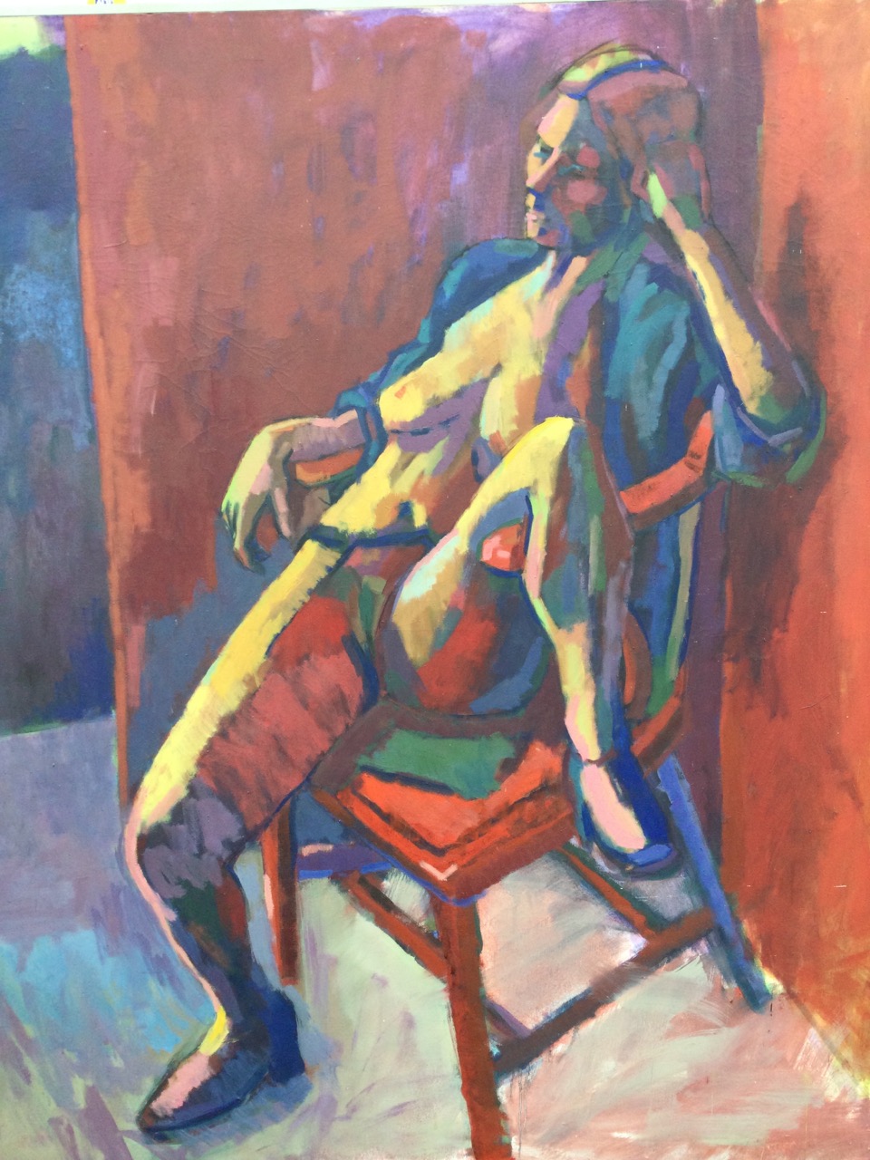 John Dohergy, oil on canvas, seated nude, signed to verso, Glasgow School of Art 1981, framed. (55. - Image 3 of 3