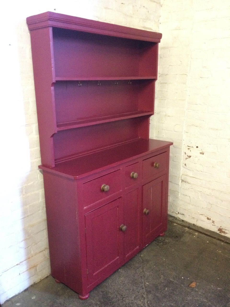 A painted Victorian pine dresser, the later delft rack with moulded cornice above two graduated open - Image 2 of 3