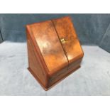 A late Victorian walnut desk tidy with pair of burr veneered doors enclosing a fitted interior