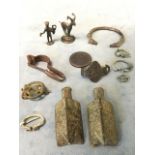 Miscellaneous metal detector finds - mainly Roman bronze buckles, a George III coin, a bangle, a
