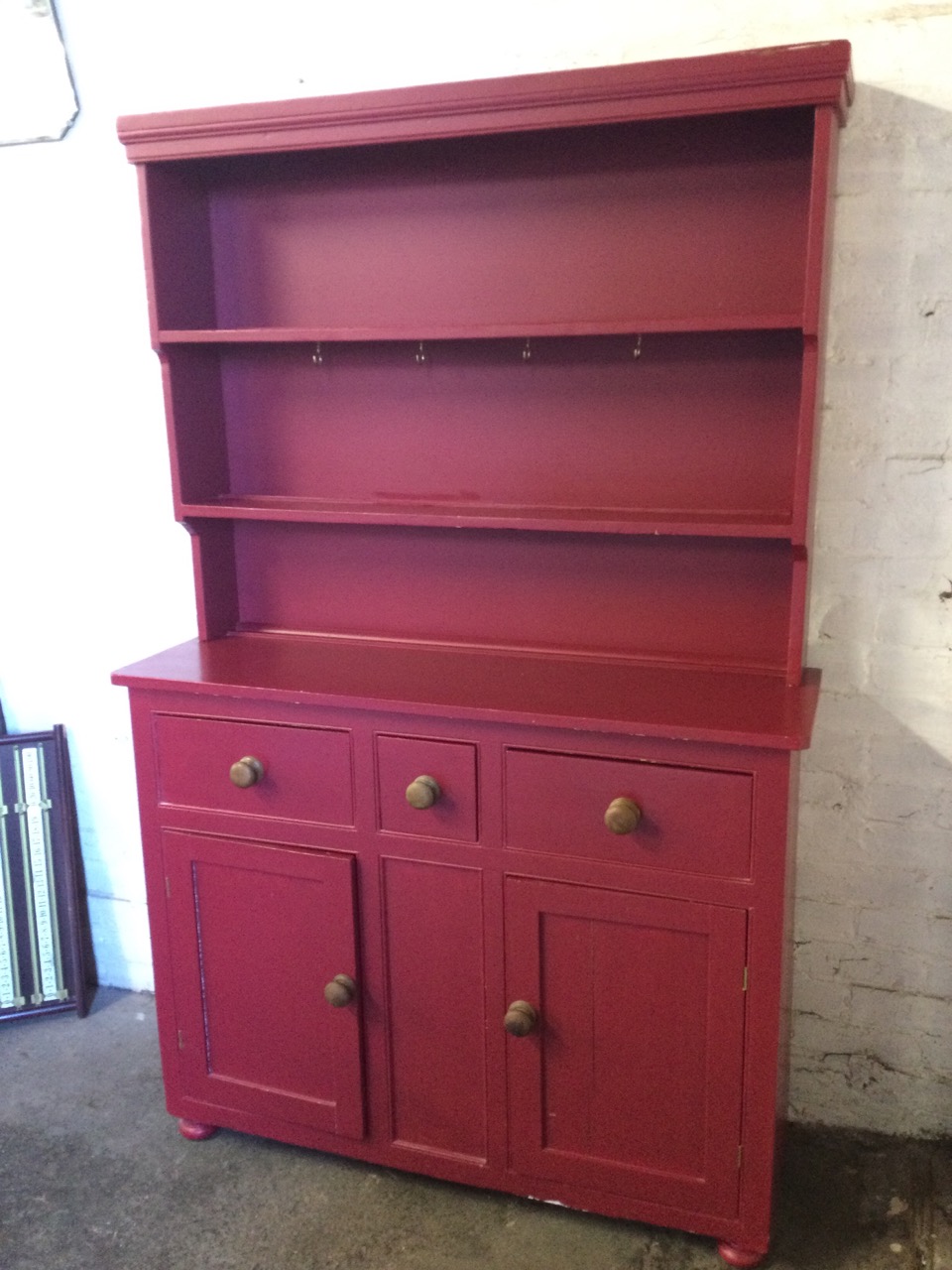 A painted Victorian pine dresser, the later delft rack with moulded cornice above two graduated open - Image 3 of 3