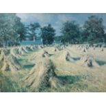 J McIntosh Patrick, lithographic print, cornfield landscape, signed and numbered in pencil on
