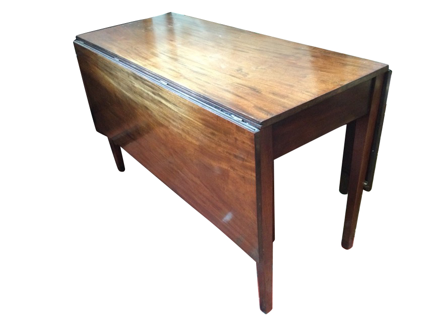 A nineteenth century mahogany dining table with drop-leaves, the rectangular top on six square