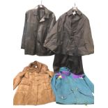 Miscellaneous vintage coats - a leather jacket, a suede style duffel coat, a Berghaus gortex