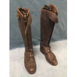 A pair of handmade leather hunting boots with thongs, zips & straps - size 7/8. (2)