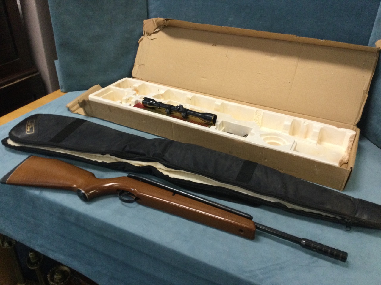 A boxed Webley & Scott .22 air rifle, The Tracker with beech stock and side spring, together with - Image 3 of 3
