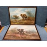 J Carley, oil on canvas, a pair, study of elephants in the bush, signed and framed. (35.75in x 23.