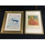 A framed Indian print of an elegant eastern lady, laid down and in ribbed frame; and another Islamic