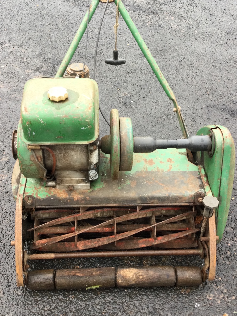A petrol driven cylinder garden mower complete with grassbox, wood rollers, etc. (A/F) - Image 2 of 3