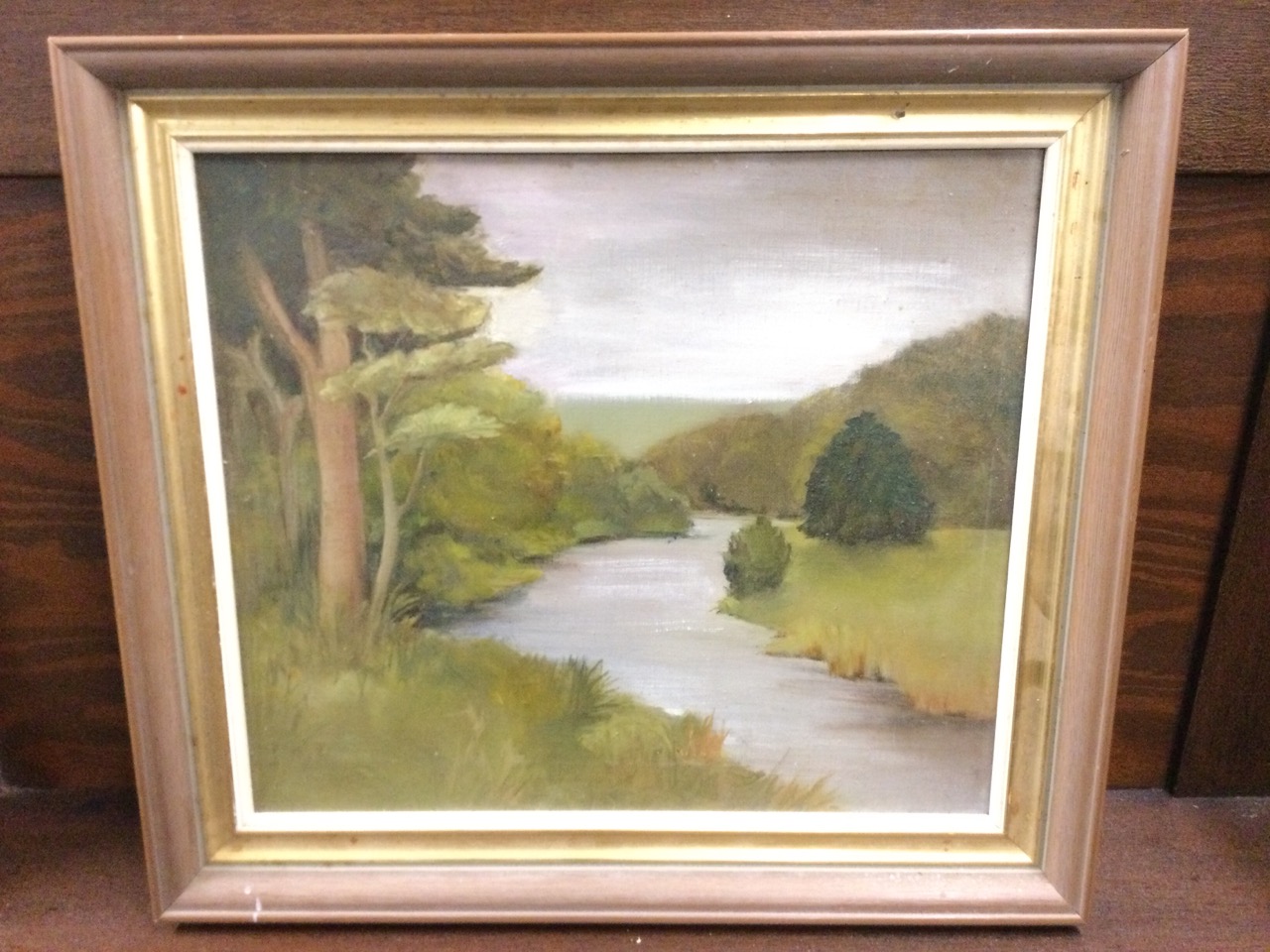 MI Bisset, oil on canvas, river landscape, signed to verso, framed. (15.5in x 13.5in)