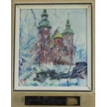 Per Sonne oil on board - view of Rosenborg in winter initialled, signed adn dated 1970 verso, 17.5cm
