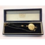 9ct gold cased J.W. Benson wristwatch on black strap, boxed