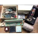 Quantity of costume jewellery, together with vintage scarves, purses and jewellery boxes