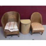 Three pieces of Lloyd Loom including chair, linen box and commode chair